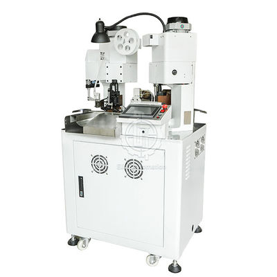 เครื่องกดแถบรัดสายไฟแบบอัตโนมัติสองหัวเครื่องกด Crimper ที่ปลายทั้งสองด้านของปลายลอก
